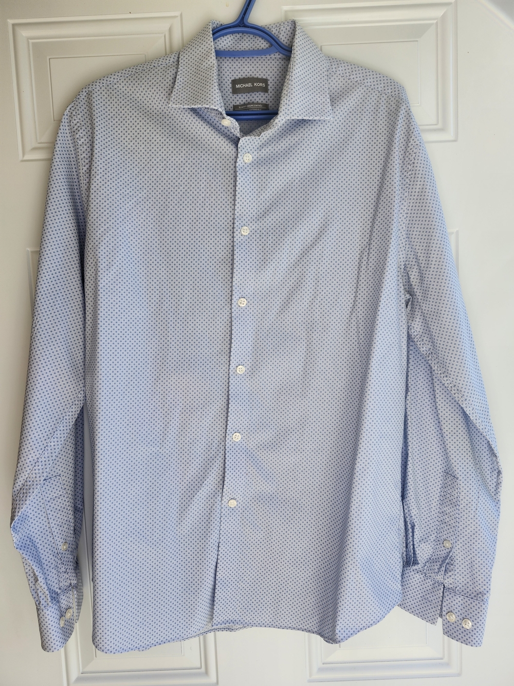 Michael Kors Men's Light Blue Patterned Dress Shirt Size L